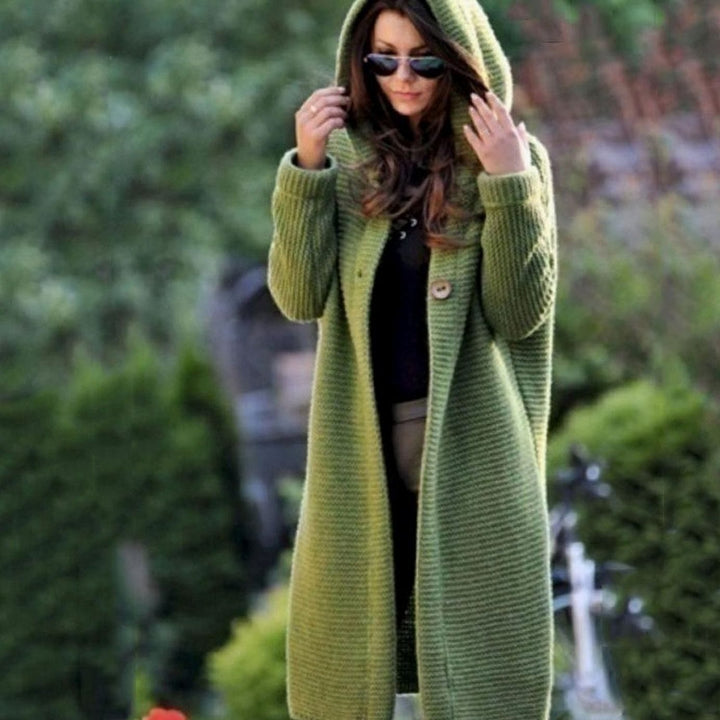 Women's Hooded Long Ribbed Knit Maxi Cardigan - Green