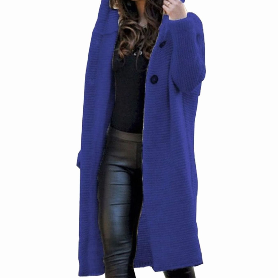 Women's Hooded Long Ribbed Knit Maxi Cardigan - Dark Blue