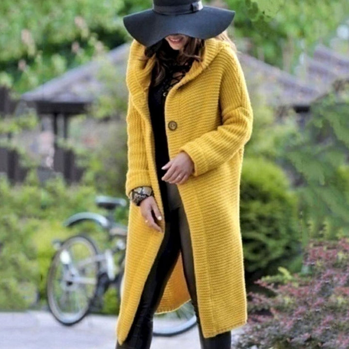 Women's Hooded Long Ribbed Knit Maxi Cardigan - Yellow