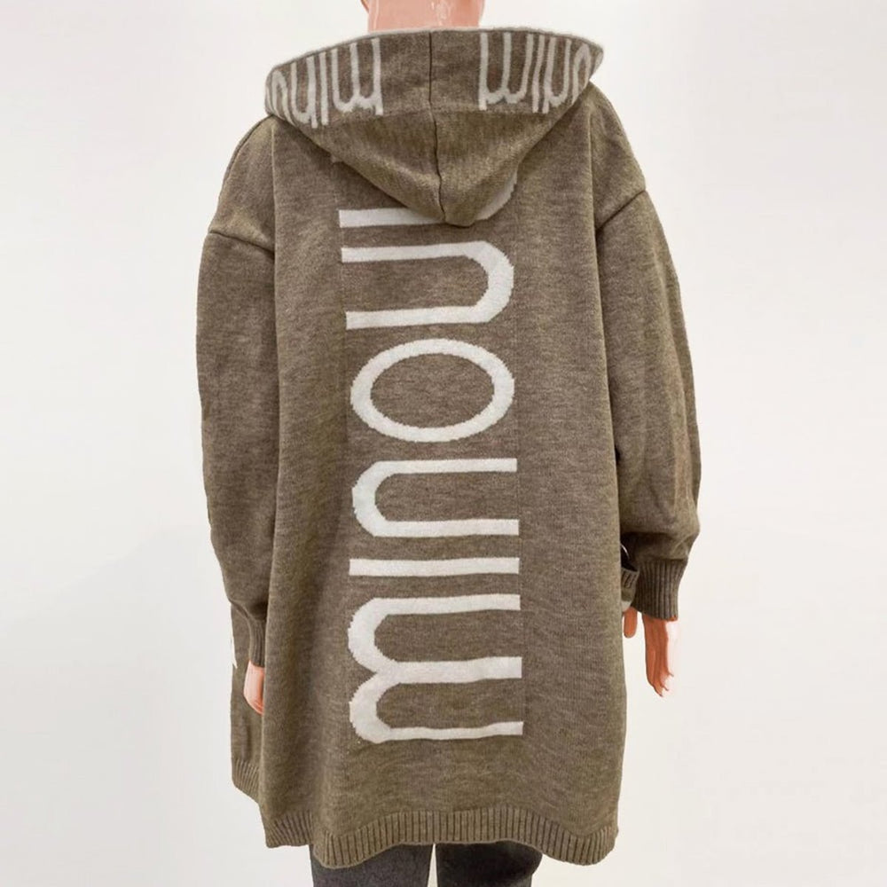 Women's Hooded Open-Front Letter-Knit Cardigan Sweater Coat