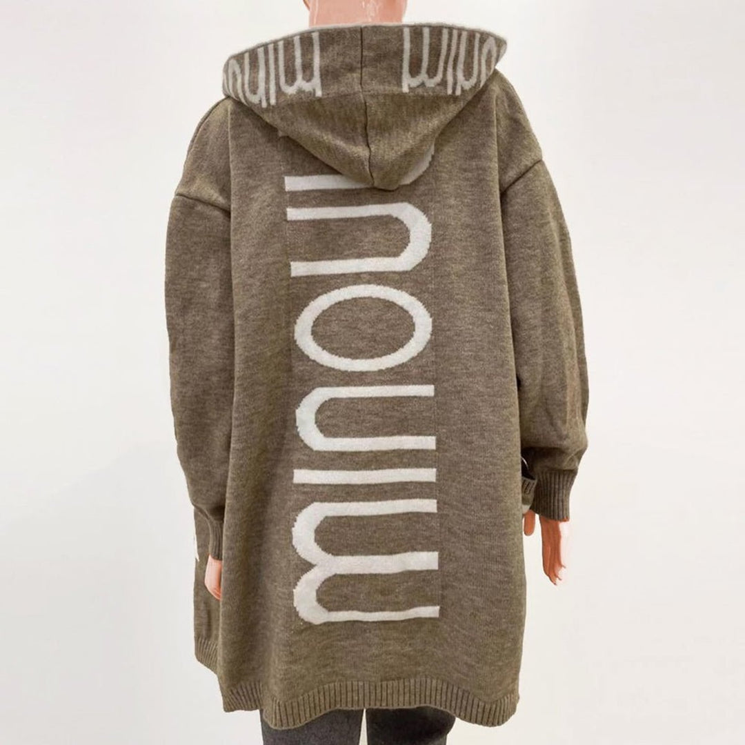 Women's Hooded Open-Front Letter-Knit Cardigan Sweater Coat