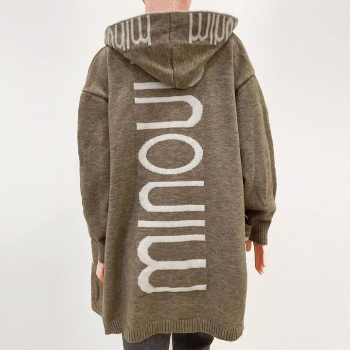 Women's Hooded Open-Front Letter-Knit Cardigan Sweater Coat