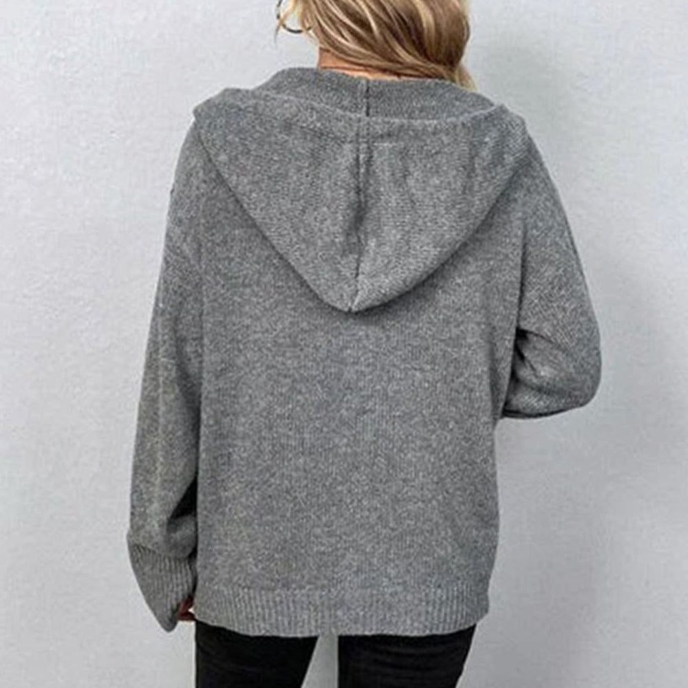 Women's Hooded Relaxed-Fit Long-Sleeve Button Cardigan Sweater