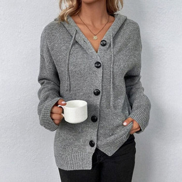 Women's Hooded Relaxed-Fit Long-Sleeve Button Cardigan Sweater
