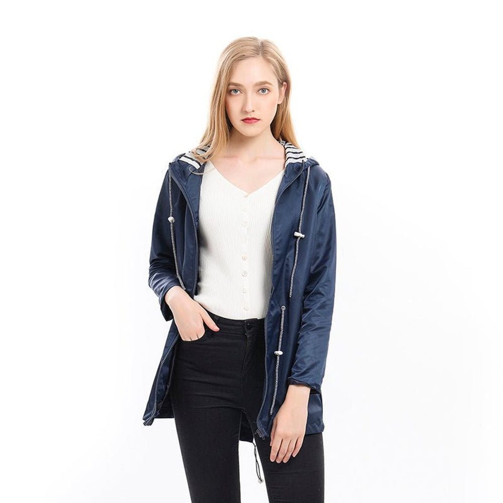Women's Hooded Waterproof Drawstring Rain Coat