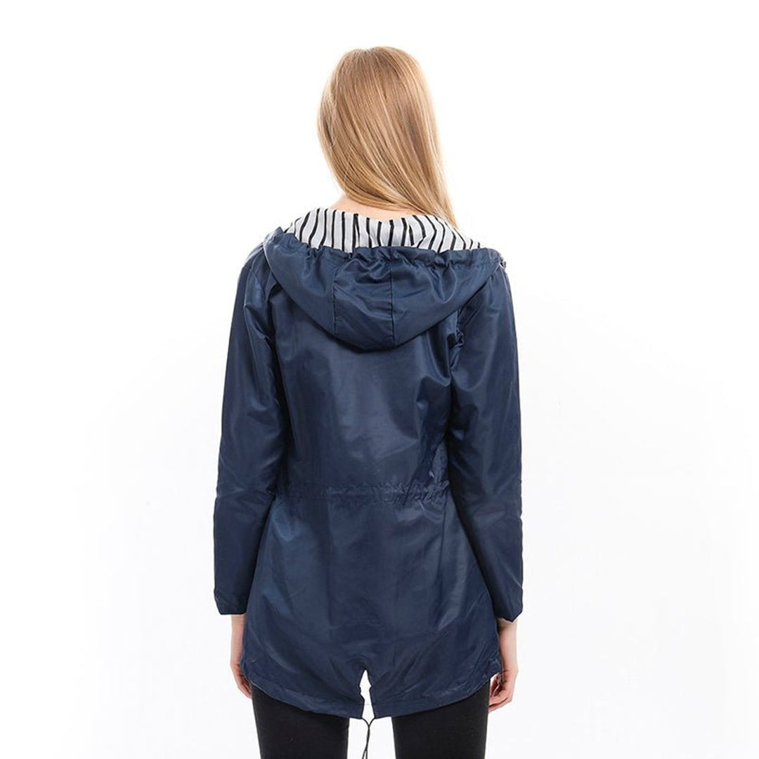 Women's Hooded Waterproof Drawstring Rain Coat