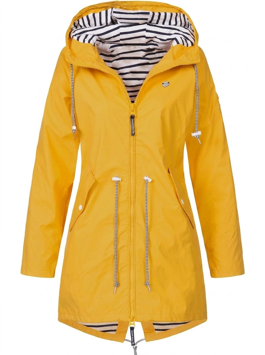 Women's Hooded Waterproof Drawstring Rain Coat - Yellow