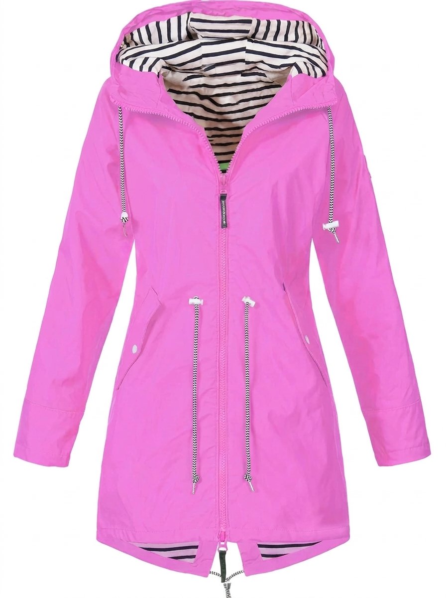 Women's Hooded Waterproof Drawstring Rain Coat - Pink