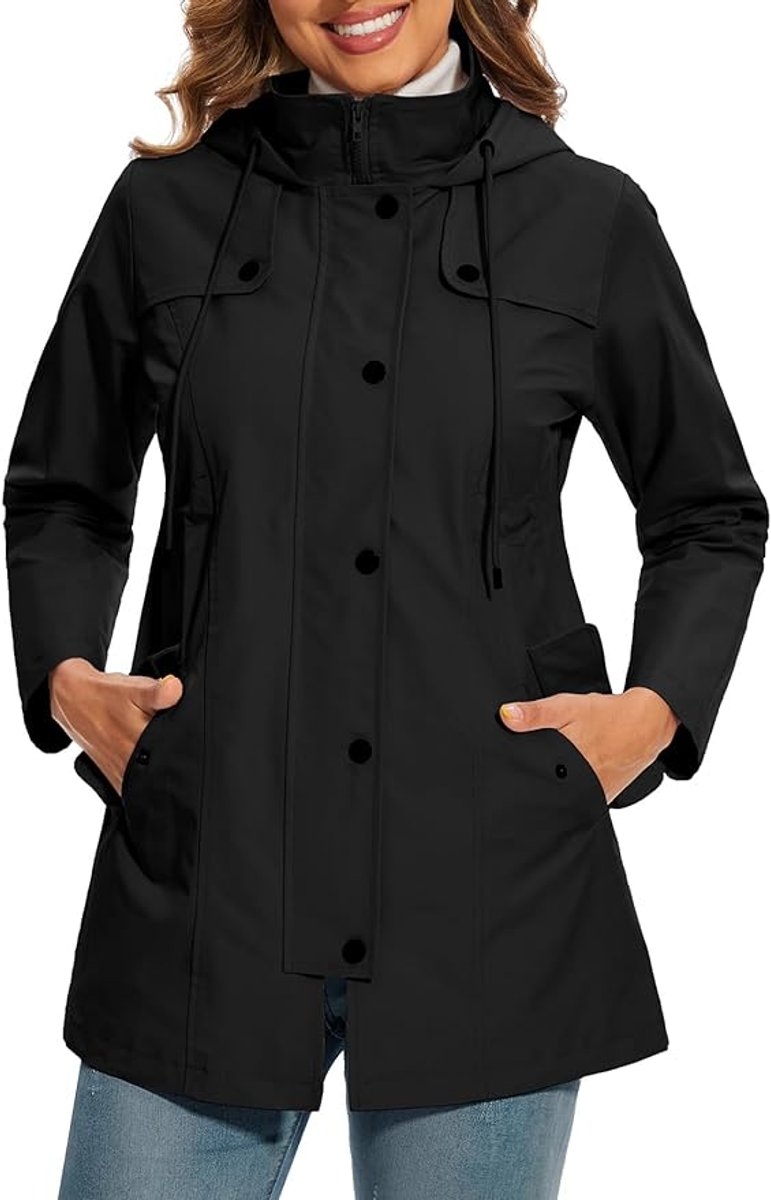 Women's Hooded Waterproof Plaid-Lined Rain Coat