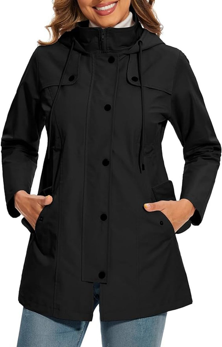 Women's Hooded Waterproof Plaid-Lined Rain Coat