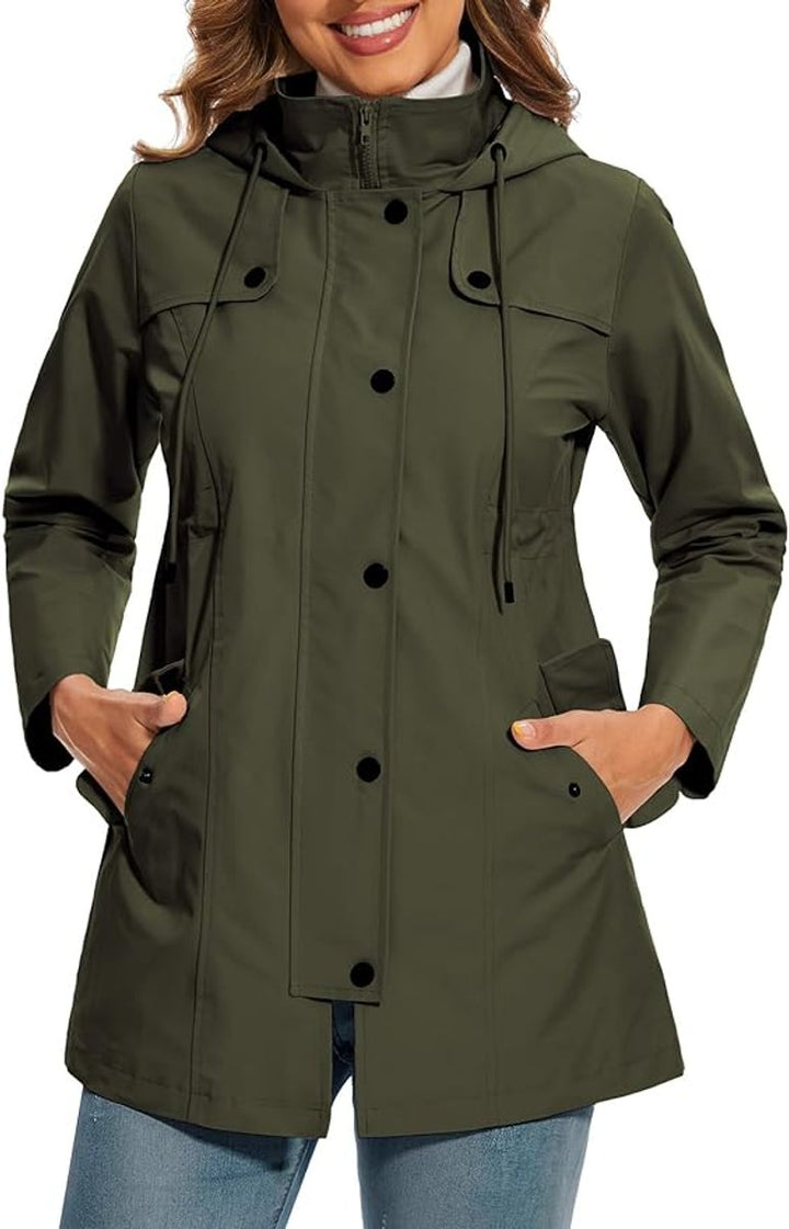 Women's Hooded Waterproof Plaid-Lined Rain Coat
