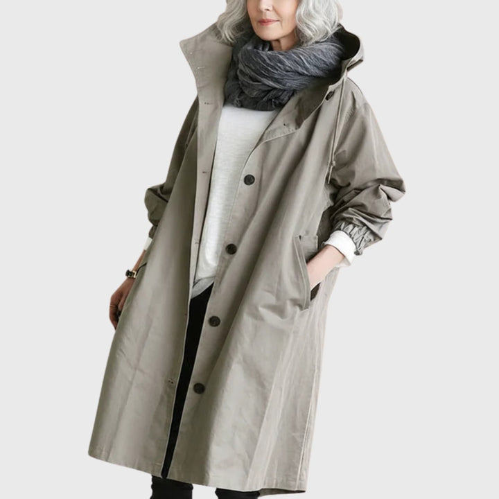 Women's Hooded Waterproof Relaxed-Fit Long Trench Coat - Grey