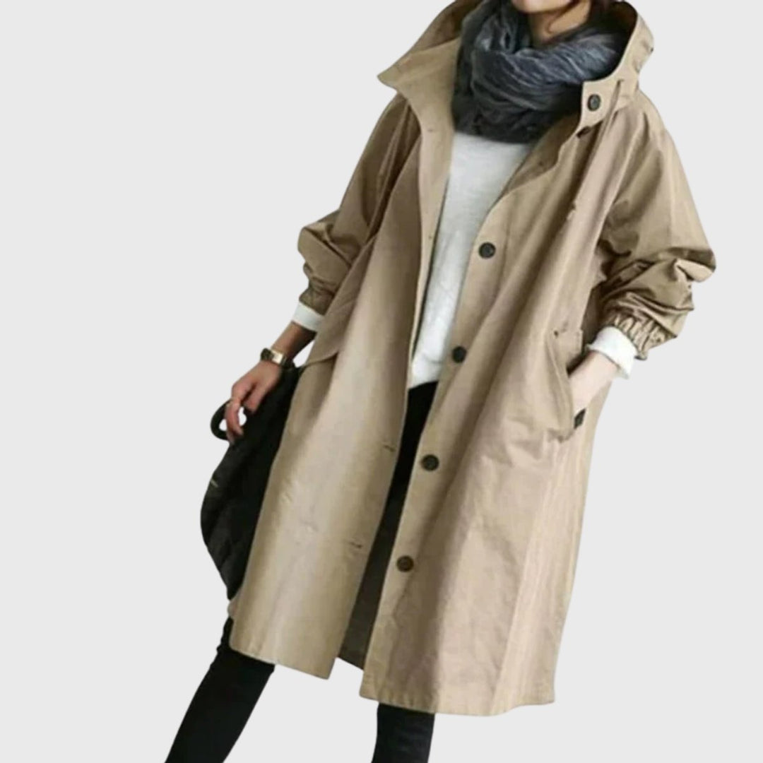 Women's Hooded Waterproof Relaxed-Fit Long Trench Coat - Brown