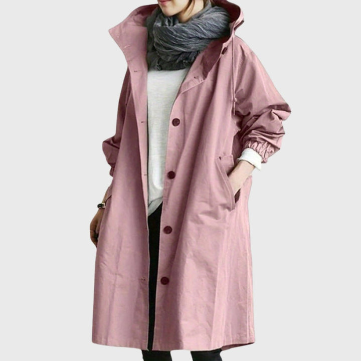 Women's Hooded Waterproof Relaxed-Fit Long Trench Coat - Pink