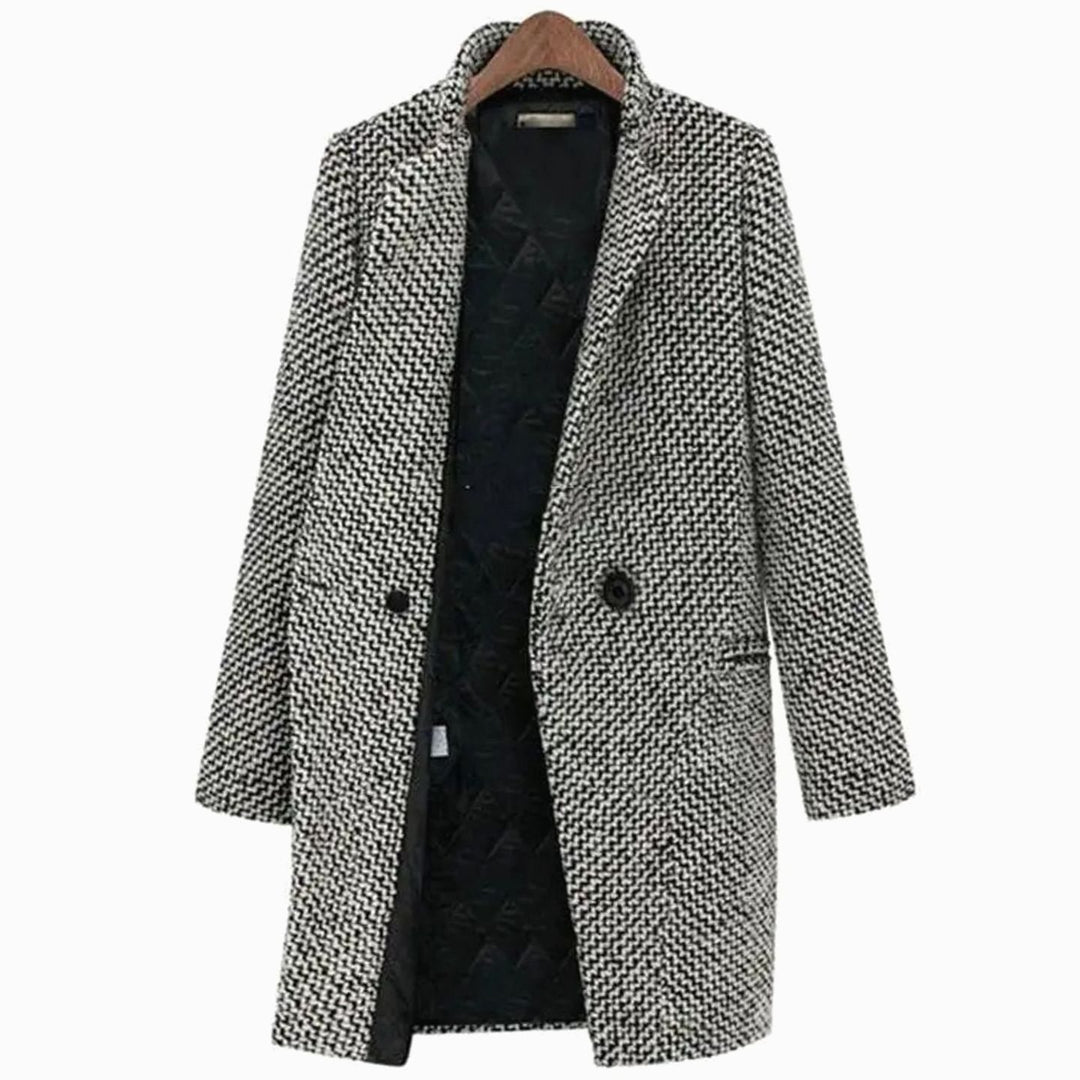 Women's Houndstooth Tailored Longline Long Coat - Black / White