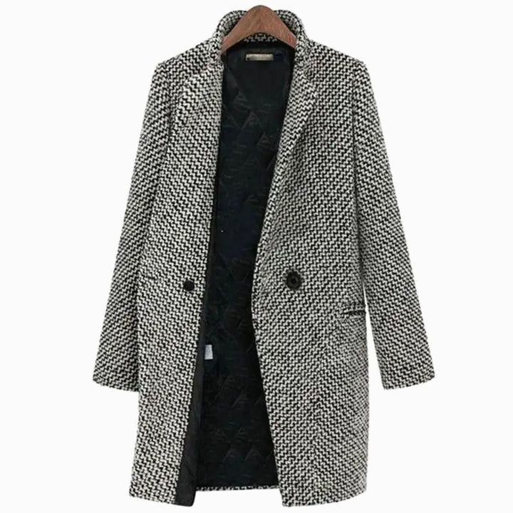Women's Houndstooth Tailored Longline Long Coat - Black / White