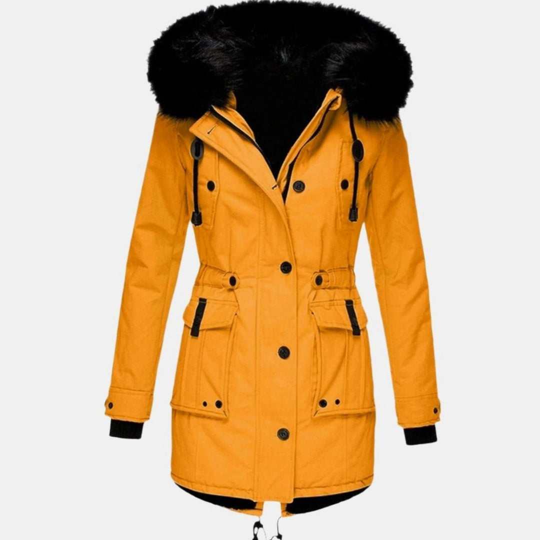 Women's Insulated Faux Fur Hood Drawstring Parka Coat - Gold