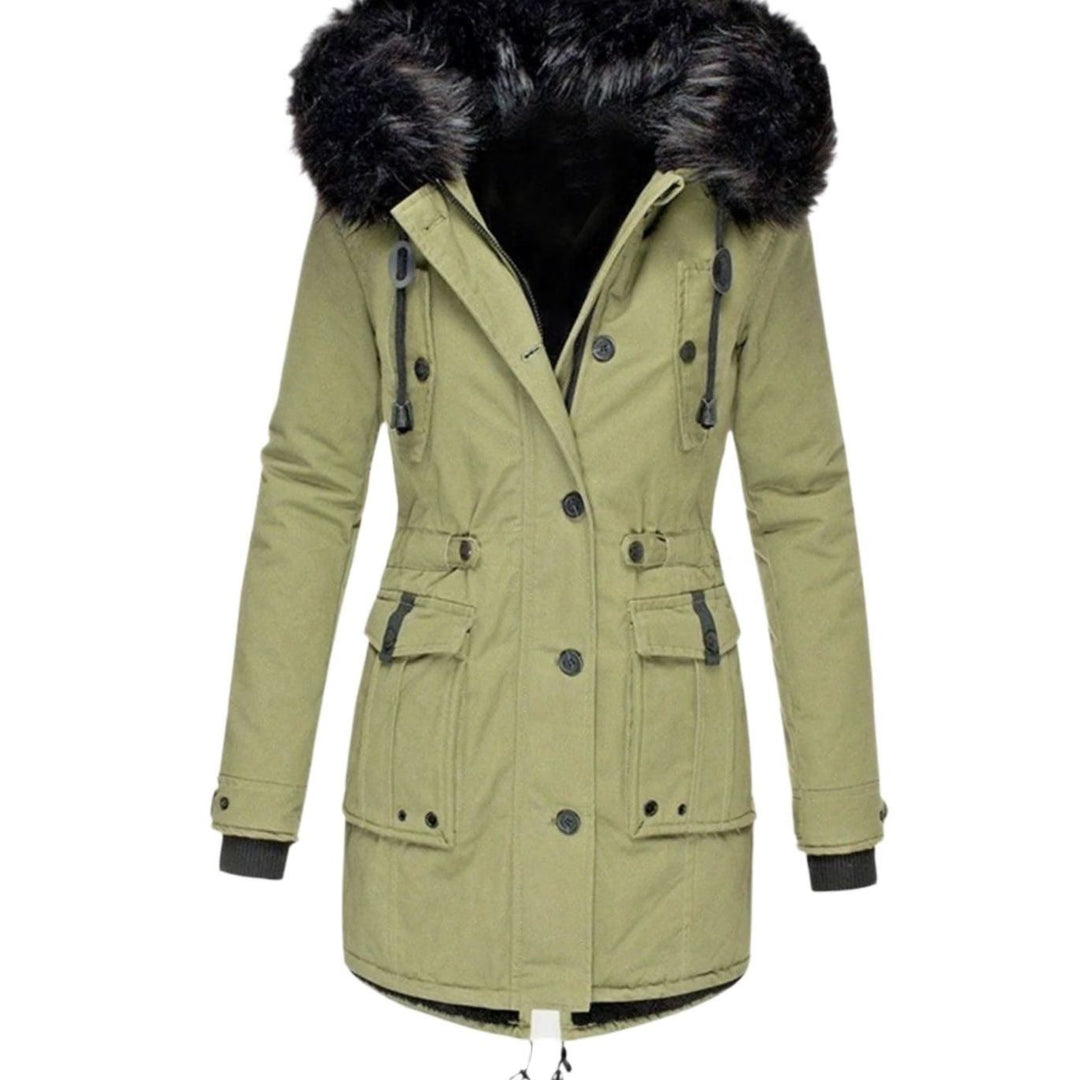 Women's Insulated Faux Fur Hood Drawstring Parka Coat - Green