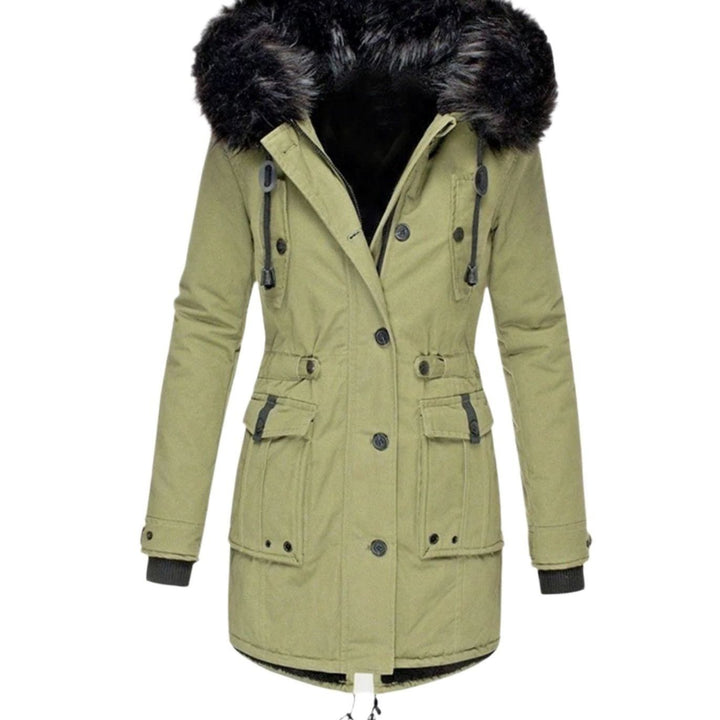 Women's Insulated Faux Fur Hood Drawstring Parka Coat - Green