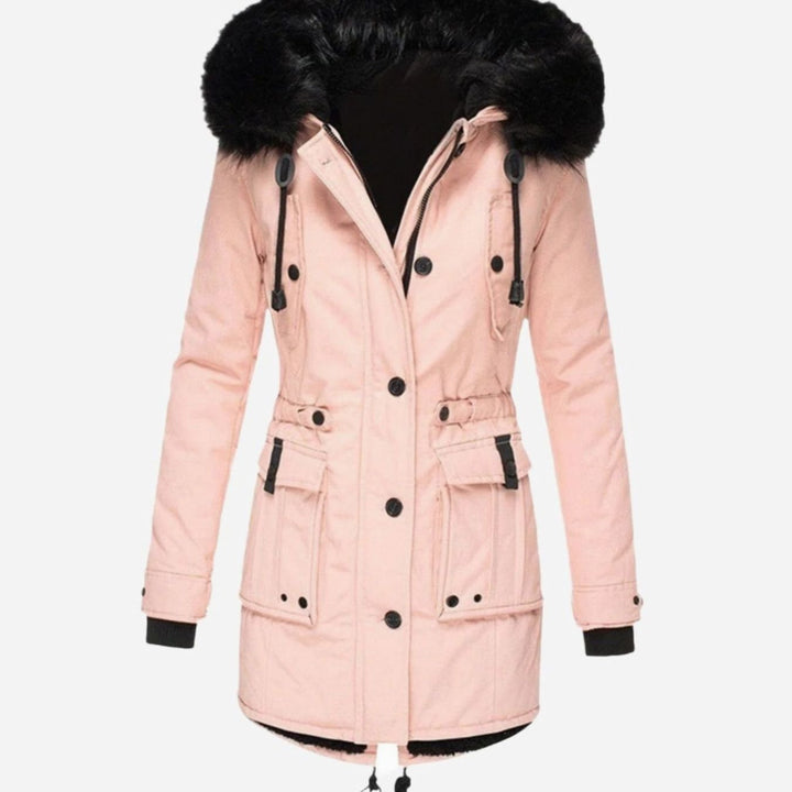 Women's Insulated Faux Fur Hood Drawstring Parka Coat - Pink