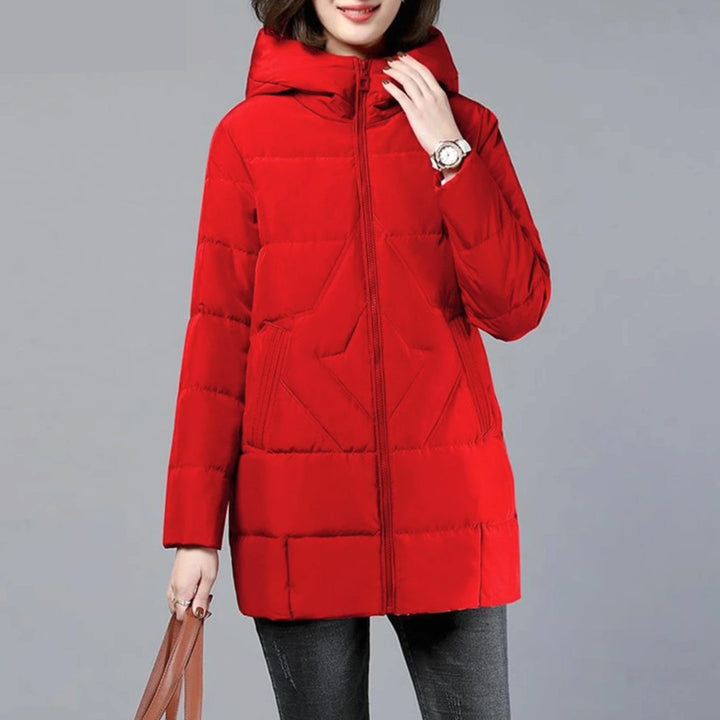 Women's Insulated Hooded Puffer Winter Jacket - Red