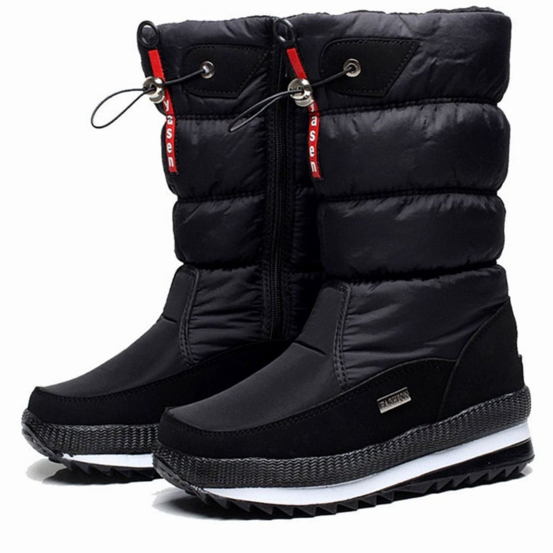 Women's Insulated Quilted Zipper Snow Boots - Black