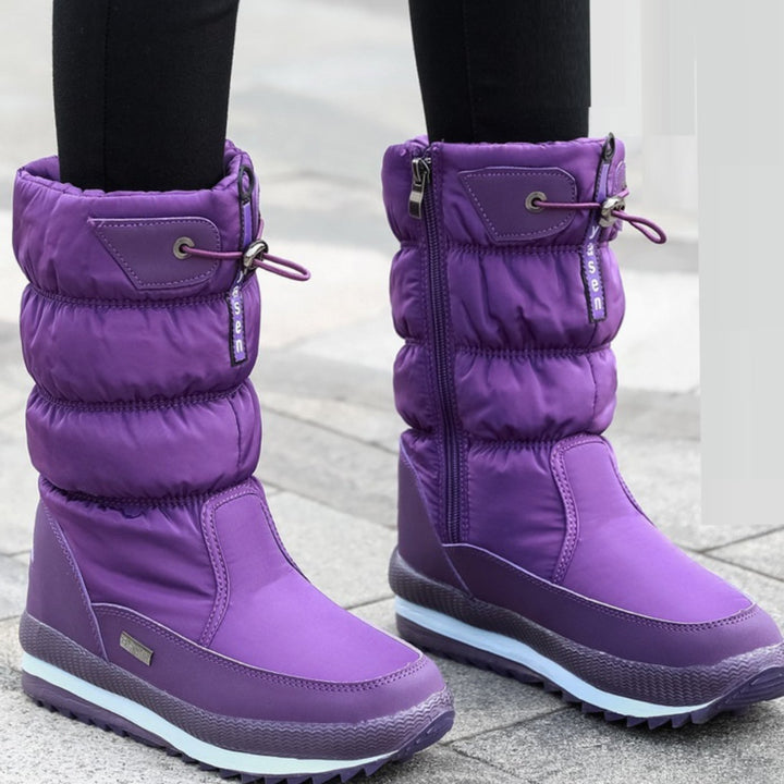 Women's Insulated Quilted Zipper Snow Boots - Purple