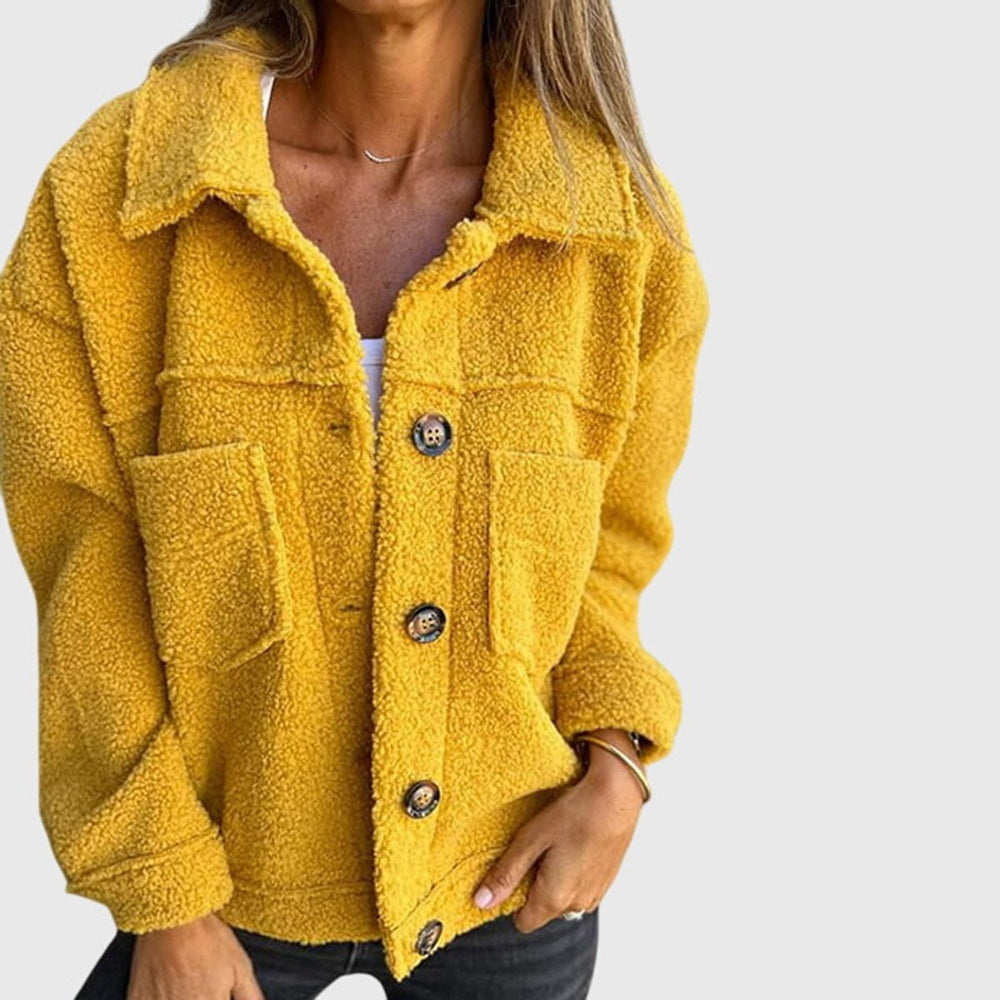 Women's Jacket Fleece Sherpa Button-Front Cozy Coat - Yellow