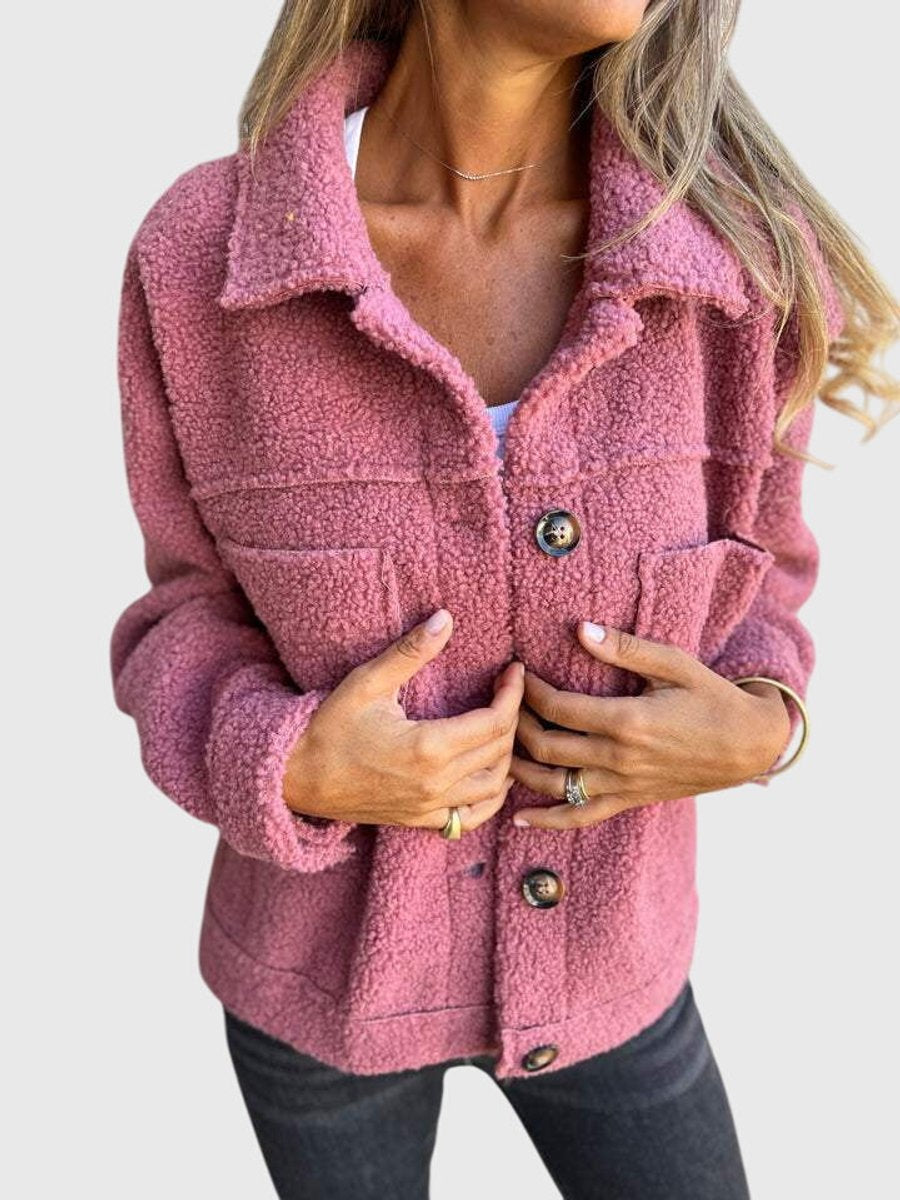 Women's Jacket Fleece Sherpa Button-Front Cozy Coat - Pink