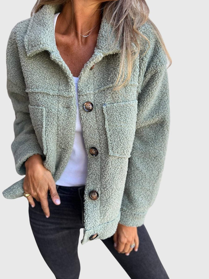 Women's Jacket Fleece Sherpa Button-Front Cozy Coat - Green