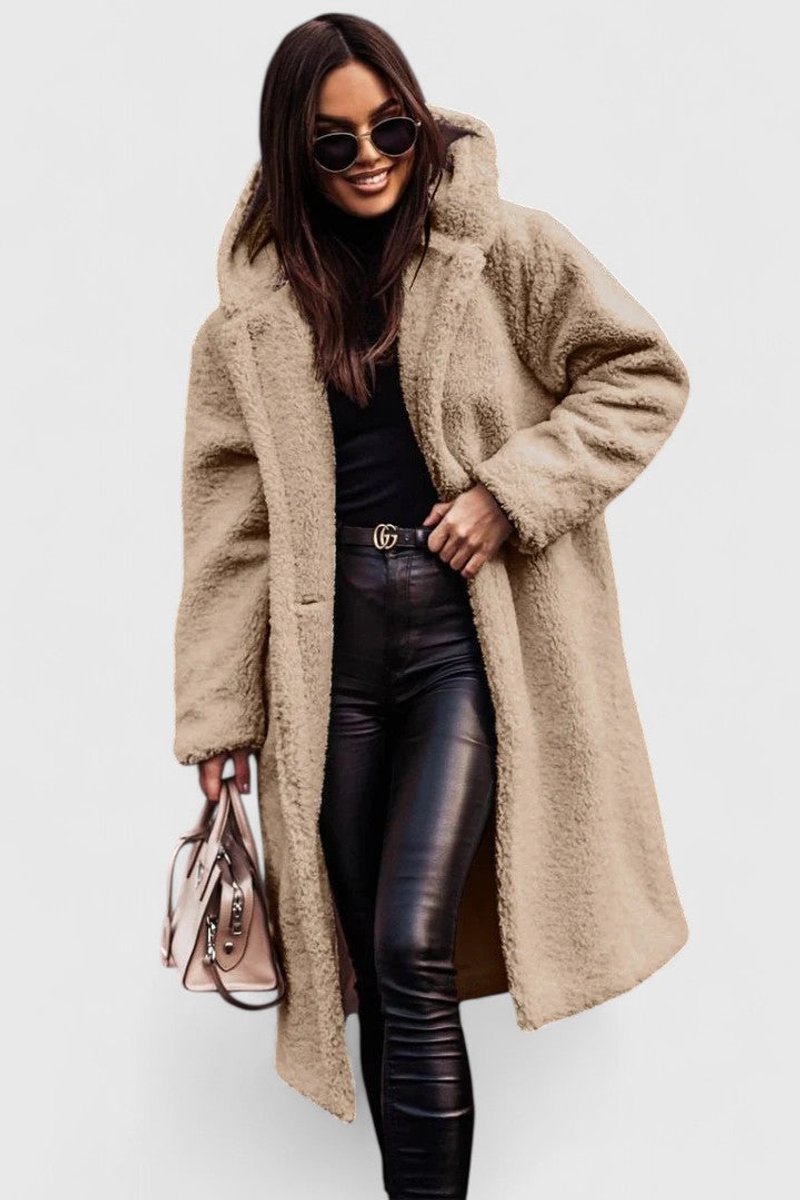 Women's Jacket Oversized Teddy Fleece Long Winter Coat - Beige