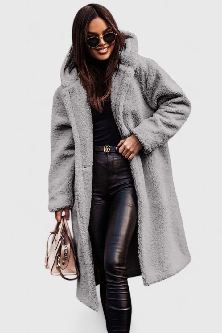 Women's Jacket Oversized Teddy Fleece Long Winter Coat - Gray