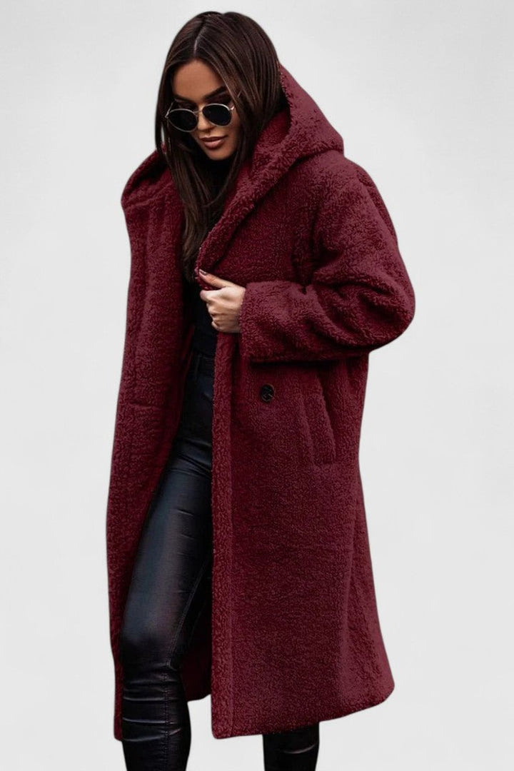 Women's Jacket Oversized Teddy Fleece Long Winter Coat - Red