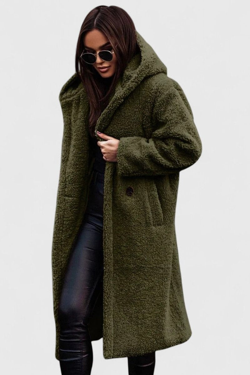 Women's Jacket Oversized Teddy Fleece Long Winter Coat - Green