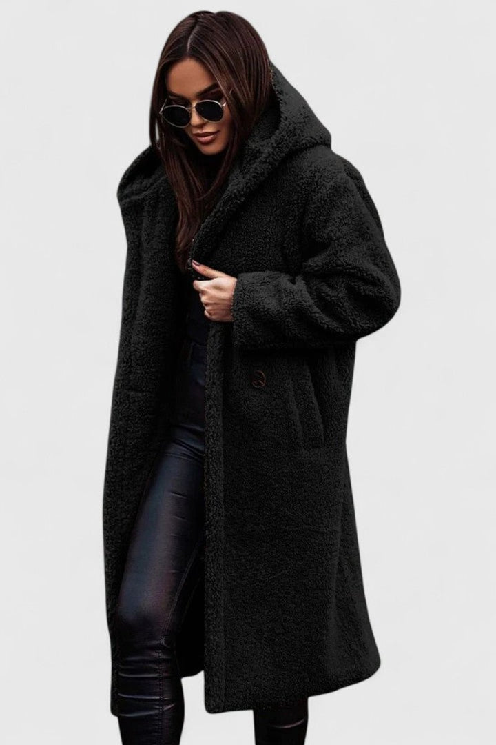 Women's Jacket Oversized Teddy Fleece Long Winter Coat - Black