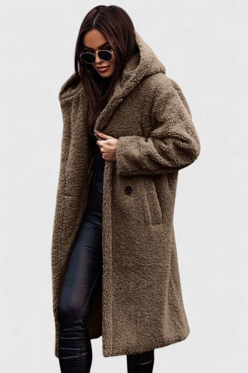 Women's Jacket Oversized Teddy Fleece Long Winter Coat - Khaki