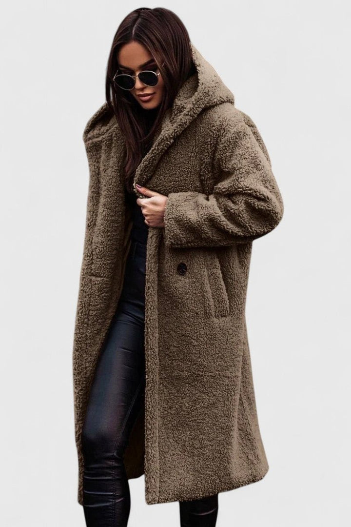Women's Jacket Oversized Teddy Fleece Long Winter Coat - Khaki