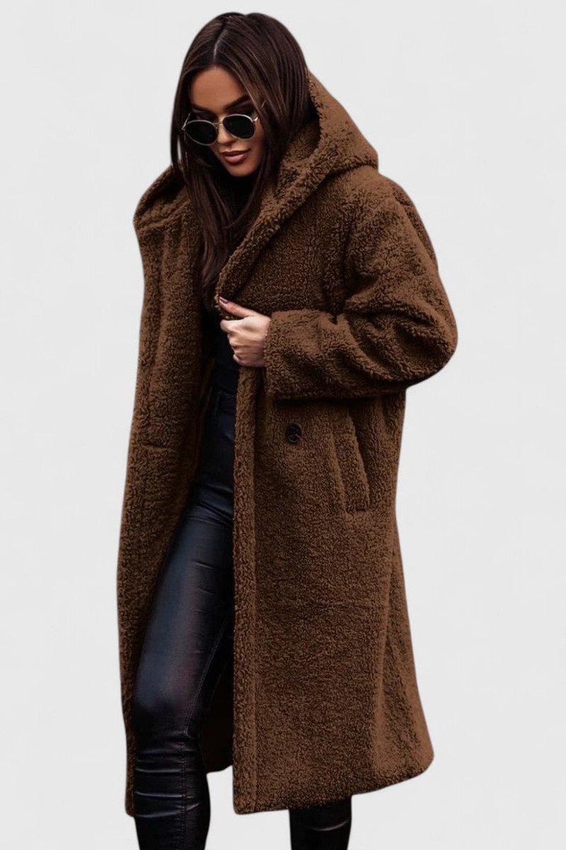 Women's Jacket Oversized Teddy Fleece Long Winter Coat - Brown