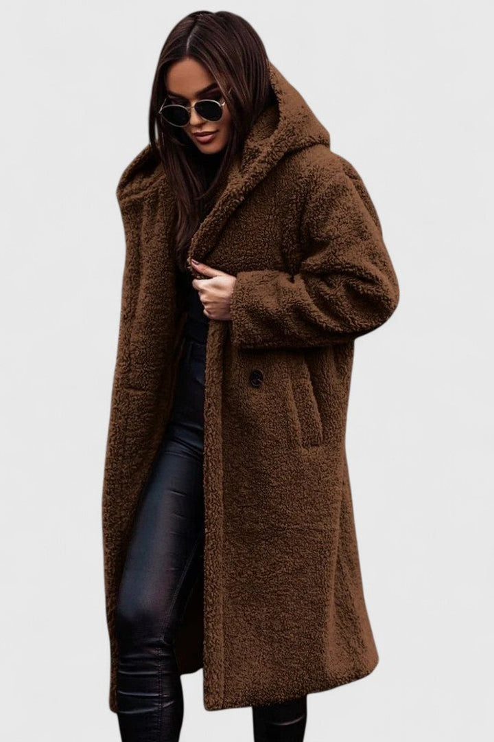 Women's Jacket Oversized Teddy Fleece Long Winter Coat - Brown