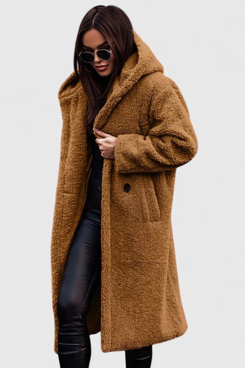 Women's Jacket Oversized Teddy Fleece Long Winter Coat - Light Brown