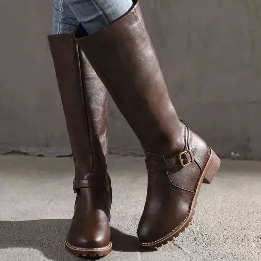 Women's Knee-High Orthopedic Buckle Leather Boots