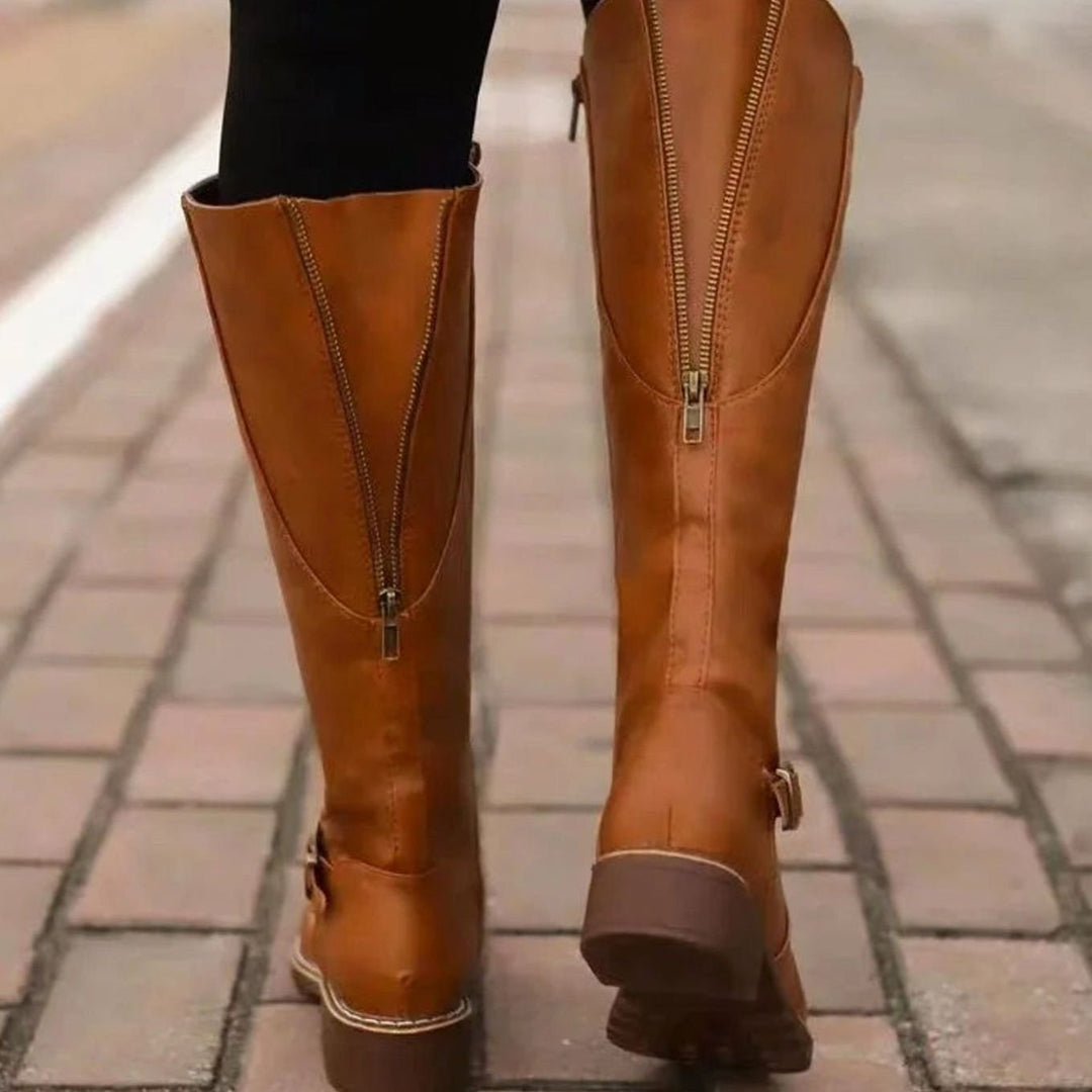 Women's Knee-High Orthopedic Buckle Leather Boots