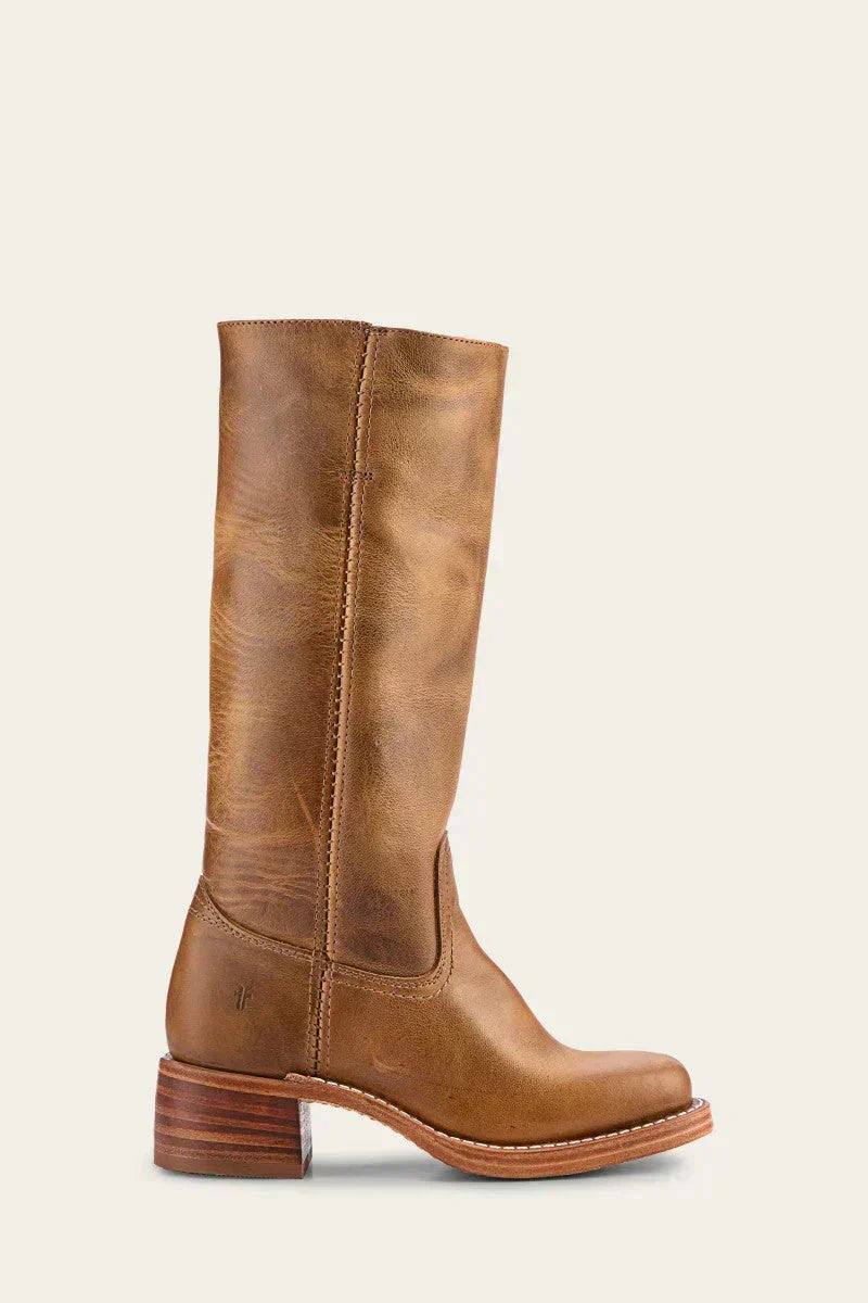 Women's Knee-High Slim-Fit Block-Heel Leather Boots