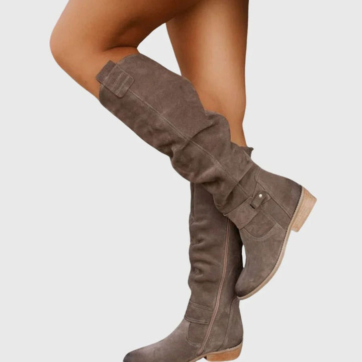 Women's Knee-High Slouchy Suede Block-Heel Boots - Gray