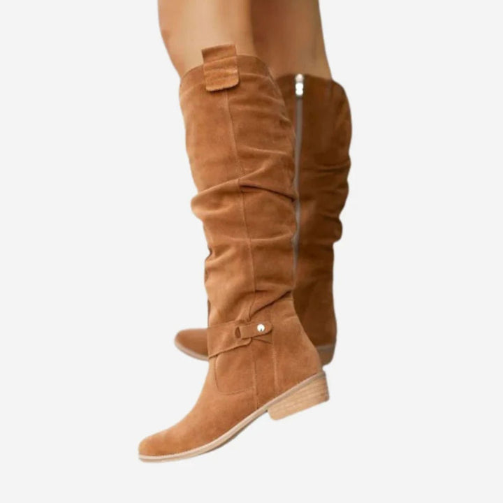 Women's Knee-High Slouchy Suede Block-Heel Boots - Brown