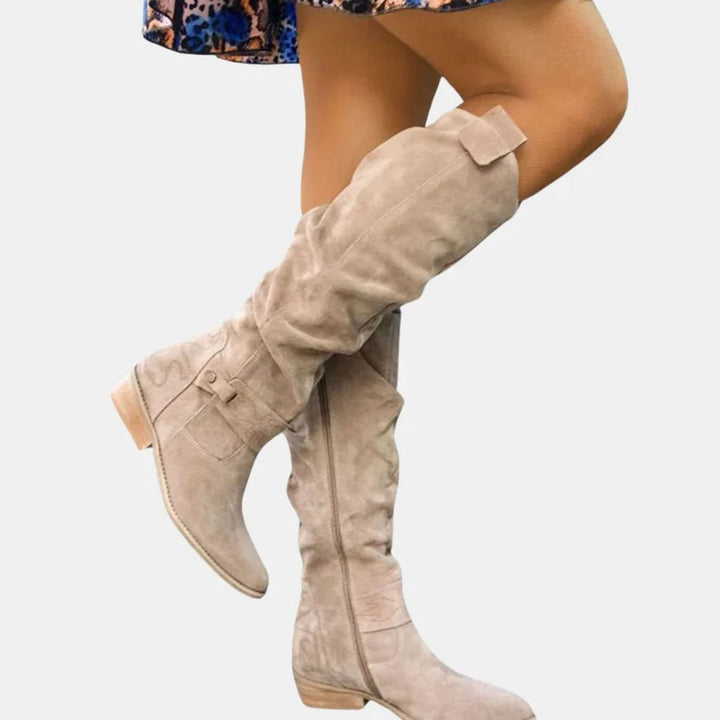 Women's Knee-High Slouchy Suede Block-Heel Boots - Beige