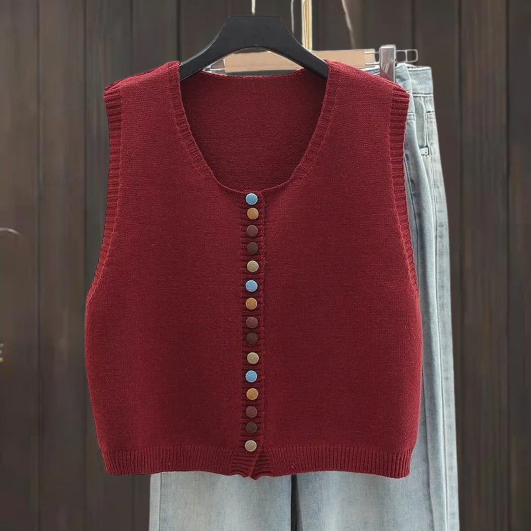 Women's Knit Button-Front Sleeveless Sweater Vest Colorful Buttons