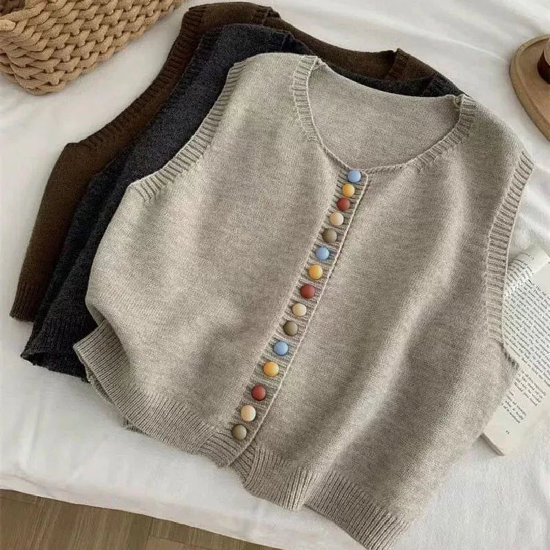 Women's Knit Button-Front Sleeveless Sweater Vest Colorful Buttons