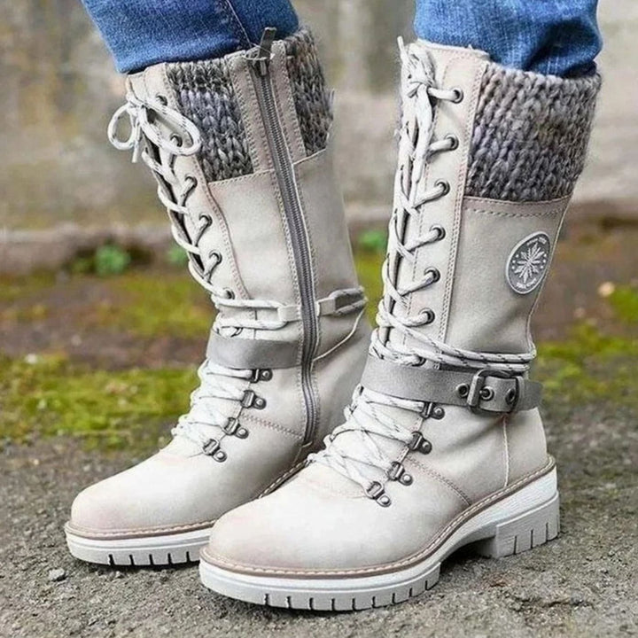Women's Knit-Cuff Lace-Up Side-Zip Mid-Calf Winter Boots