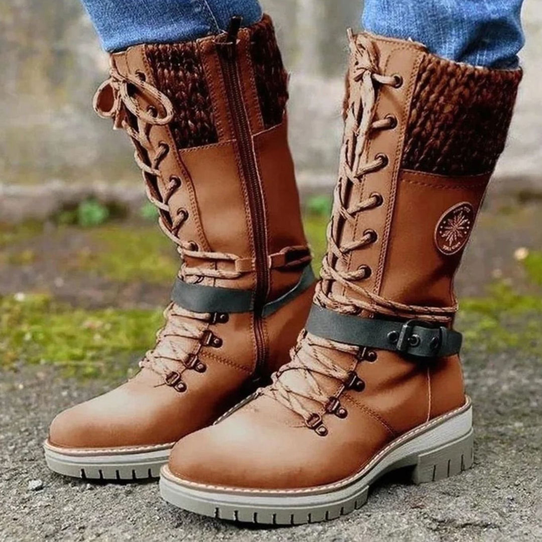 Women's Knit-Cuff Lace-Up Side-Zip Mid-Calf Winter Boots
